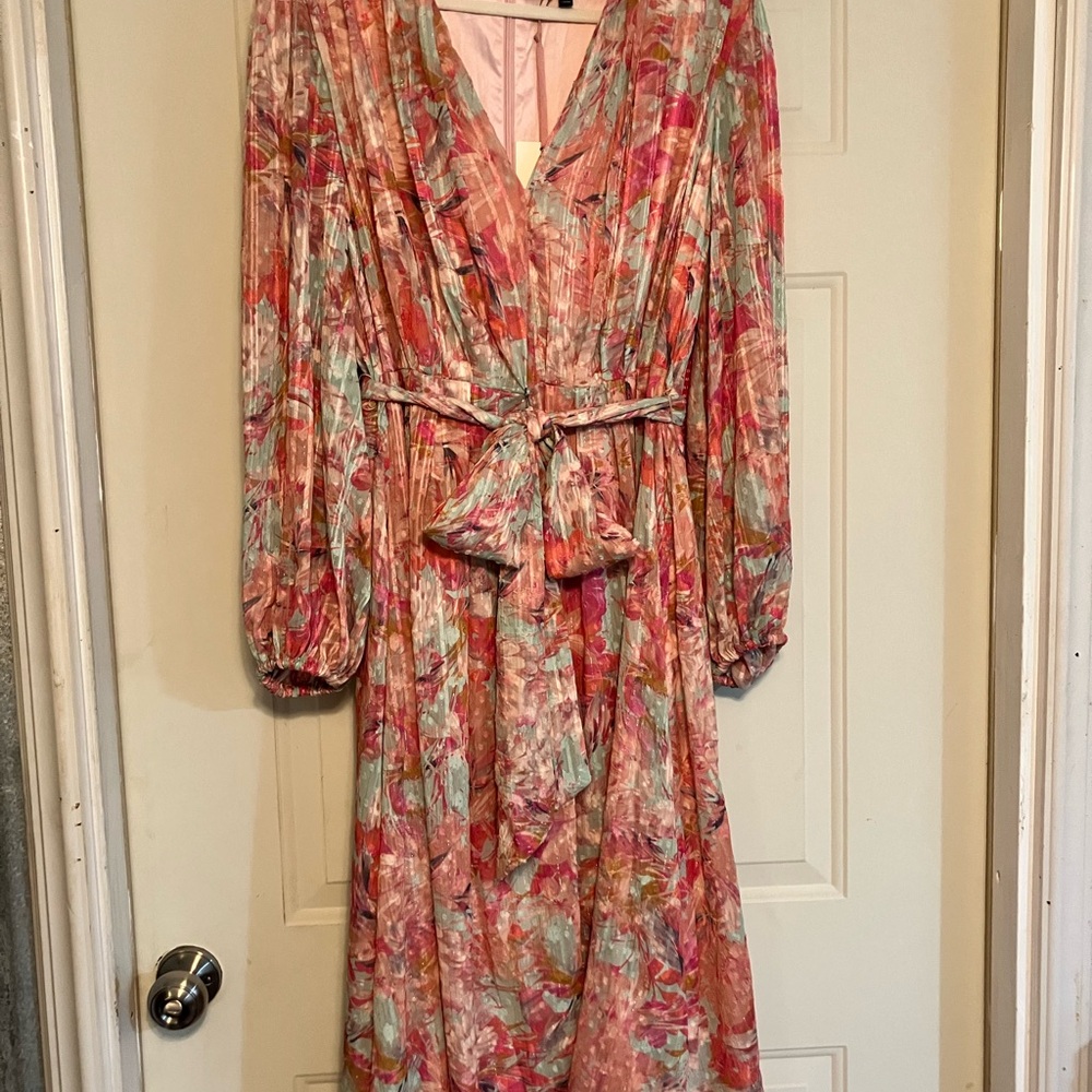 Alex Marie Pink Elegant Dress with Bishop Sleeves